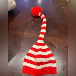 Danzy Red and White Knit Hat with Pom Pom